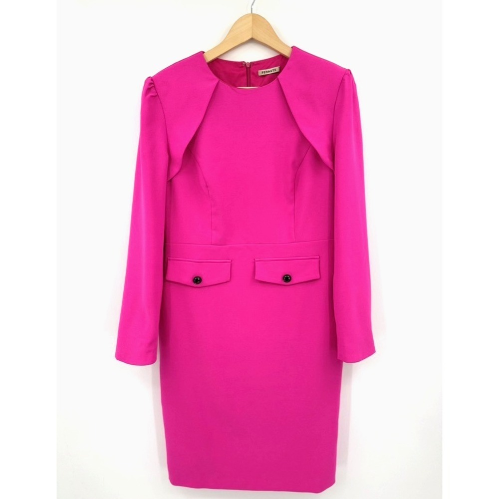 Fehaute Pink Sheath Dress Long Sleeve Faux Pocket Detail Size 10‎